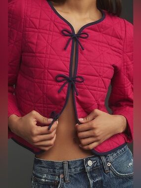 Anthropologie Dolan Sz M Left Coast Pink Quilted Bow Feminine Jacket